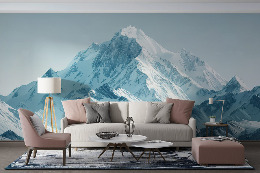 Snowy mountain range with blue sky