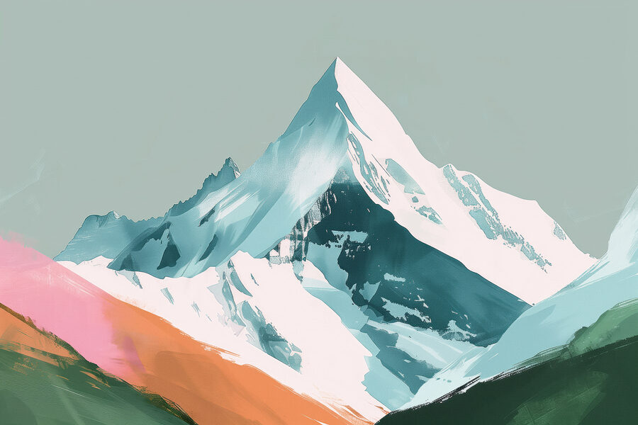 Mountain with snow and green hills