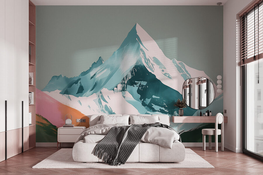 Mountain with snow and green hills
