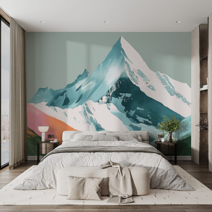 Mountain with snow and green hills