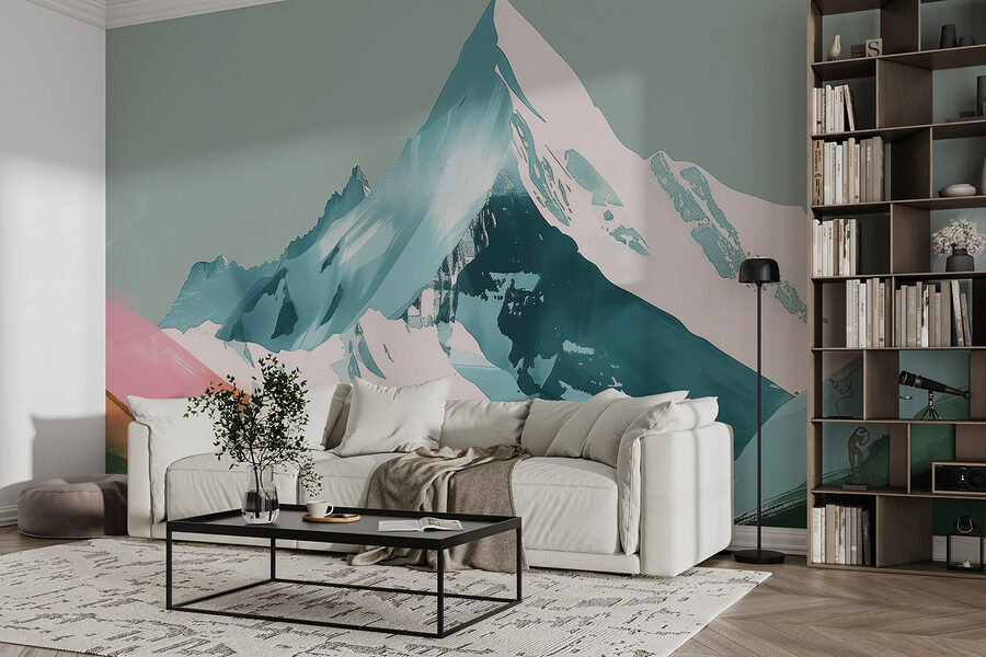Mountain with snow and green hills