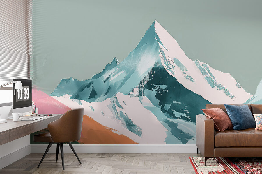 Mountain with snow and green hills