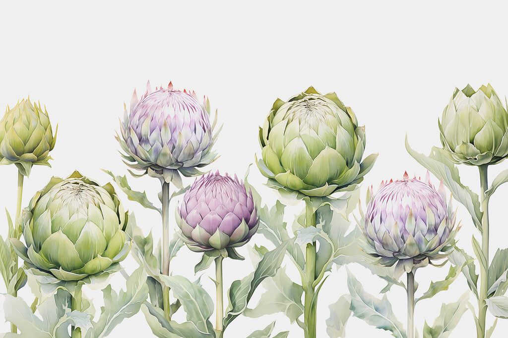 Group of artichokes with leaves Group of artichokes with leaves