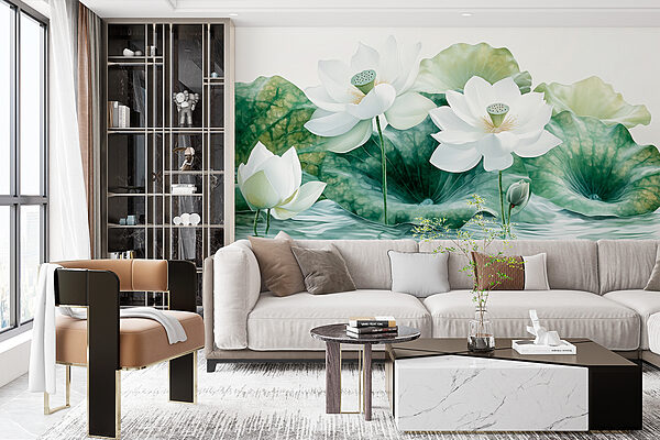 Group of white flowers and green leaves in water Group of white flowers and green leaves in water