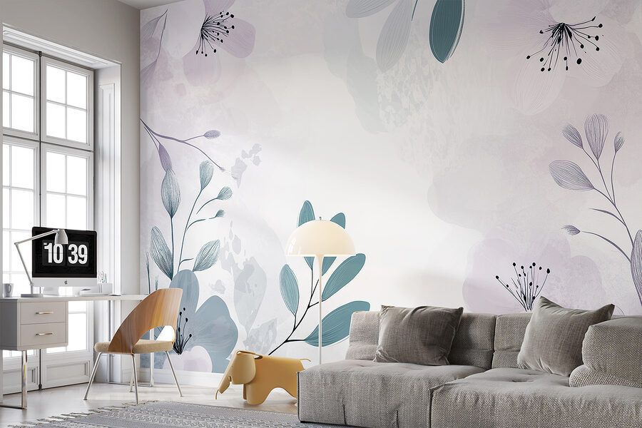 Wall murals White and purple floral design