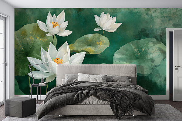 Wall murals Wall murals White flowers and leaves (SKU: w01452)