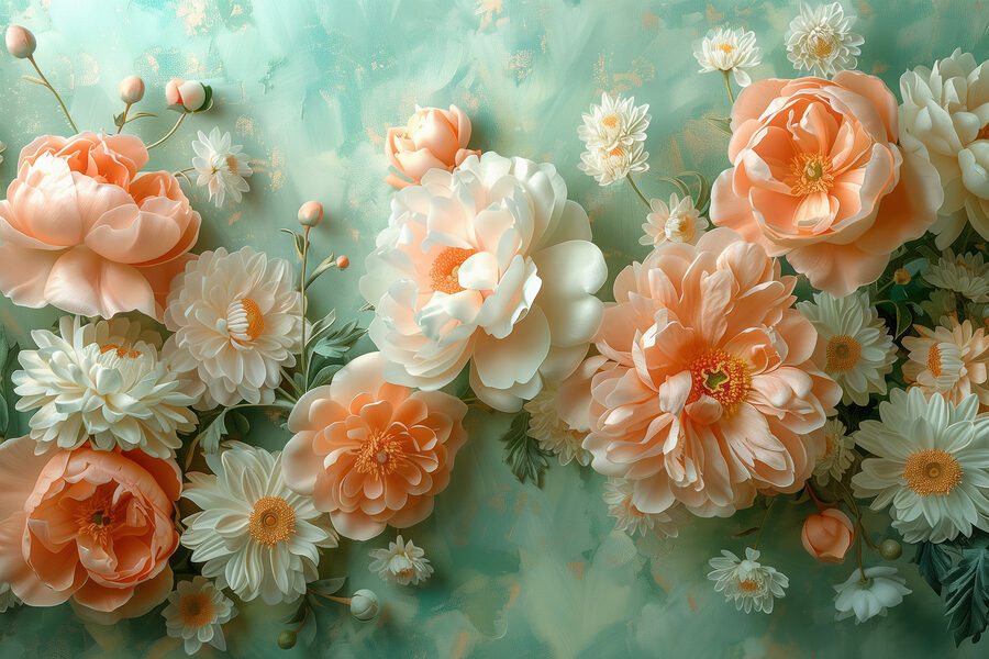 Wall murals Group of flowers on a blue background - Image 5