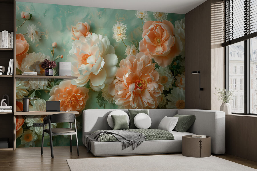 Wall murals Group of flowers on a blue background