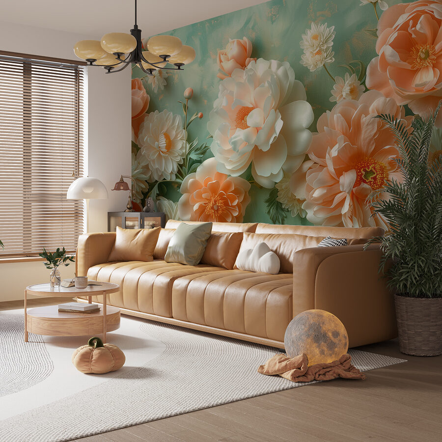Wall murals Group of flowers on a blue background - Image 4