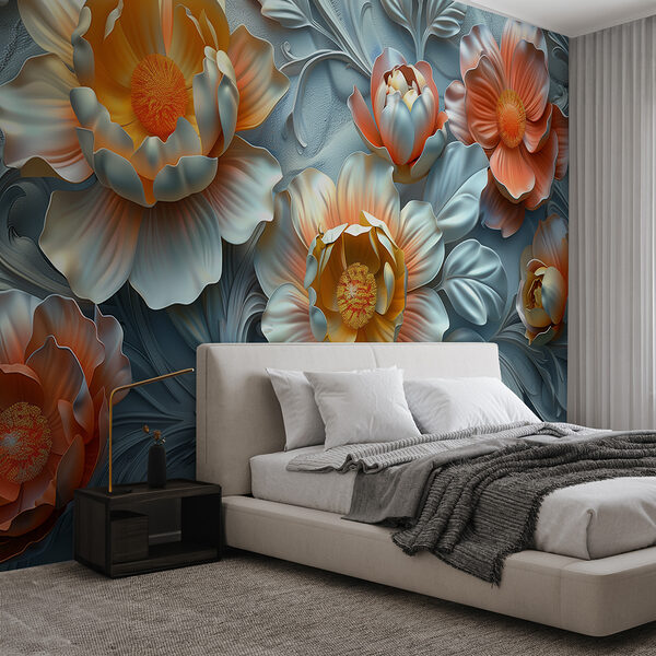 Wall murals Wallpaper with flowers and leaves (SKU: w01427) Wall murals Wall murals Wallpaper with flowers and leaves (SKU: w01427)