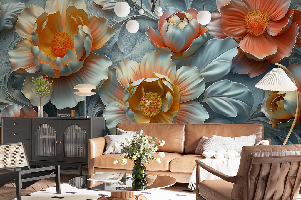 Wallpaper with flowers and leaves Wallpaper with flowers and leaves