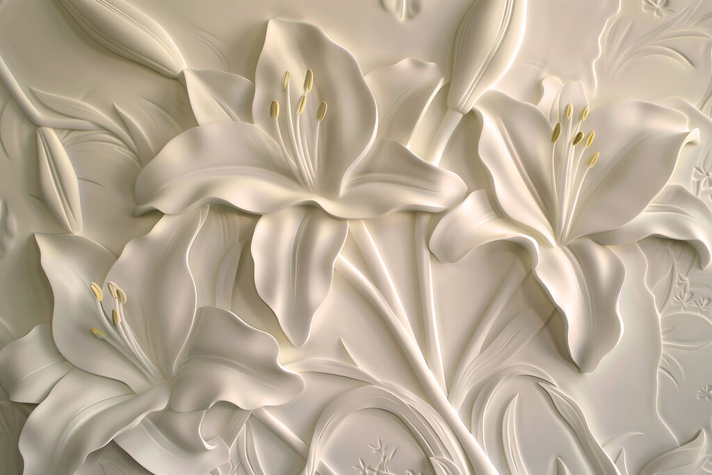 White flower carving on a wall White flower carving on a wall