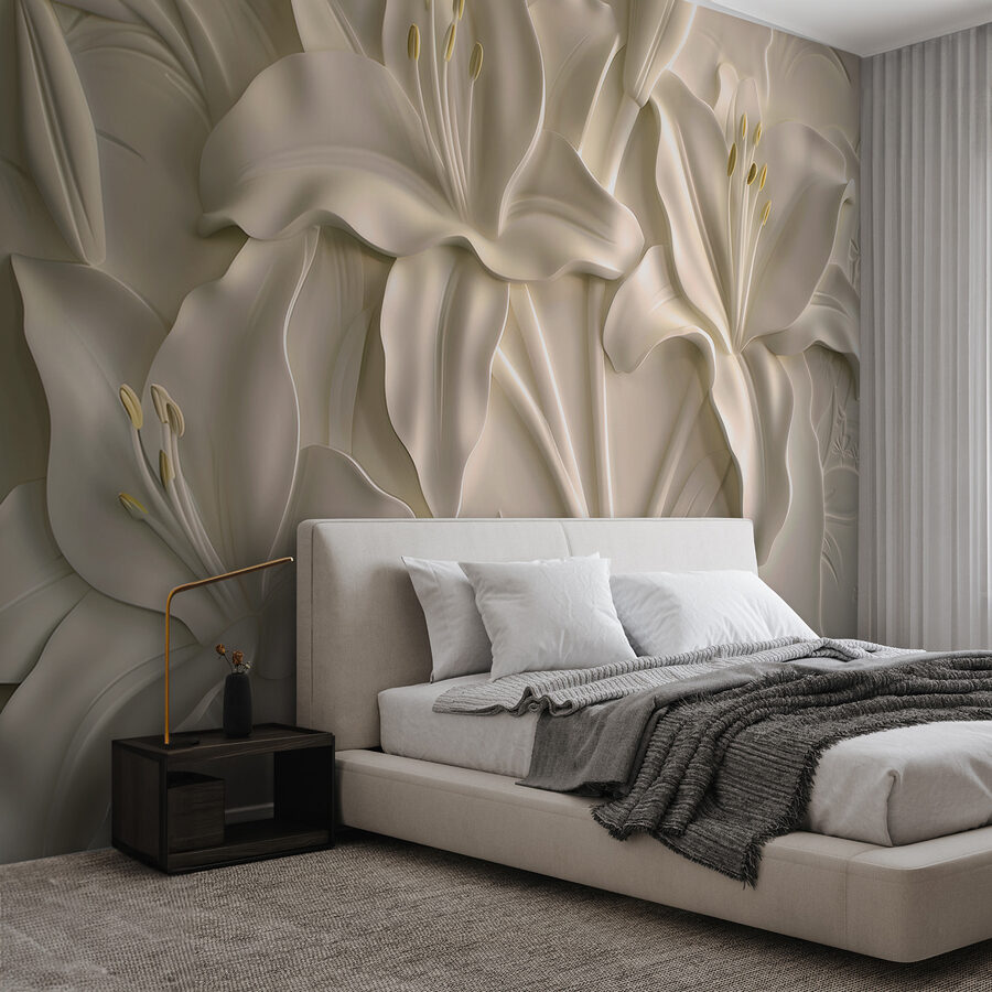 White flower carving on a wall