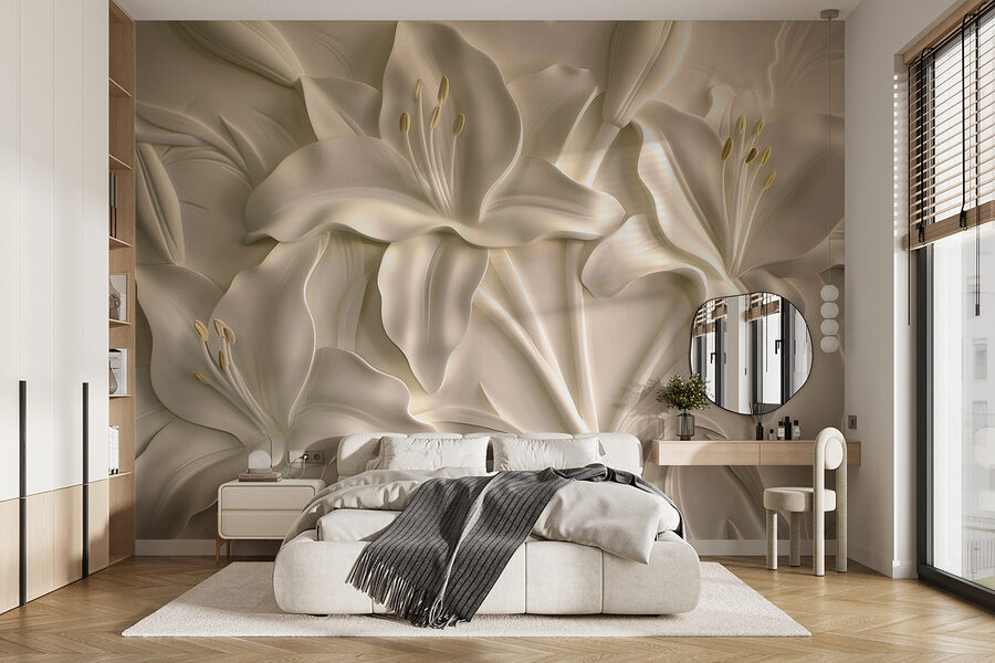 White flower carving on a wall