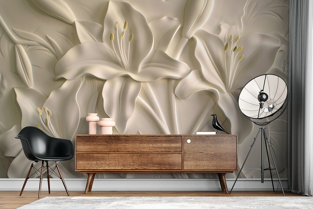 White flower carving on a wall White flower carving on a wall