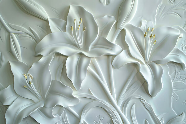 White flower carving on a wall