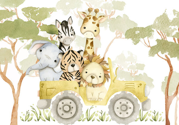 Group of animals in a yellow truck Group of animals in a yellow truck