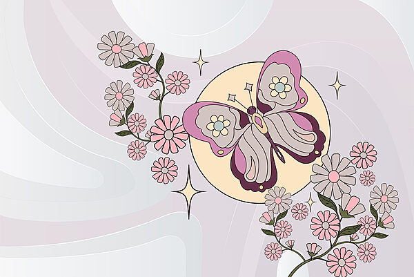 Butterfly and flowers on a white background Butterfly and flowers on a white background