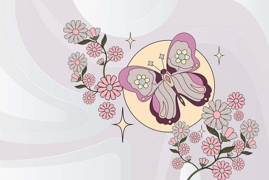 Butterfly and flowers on a white background