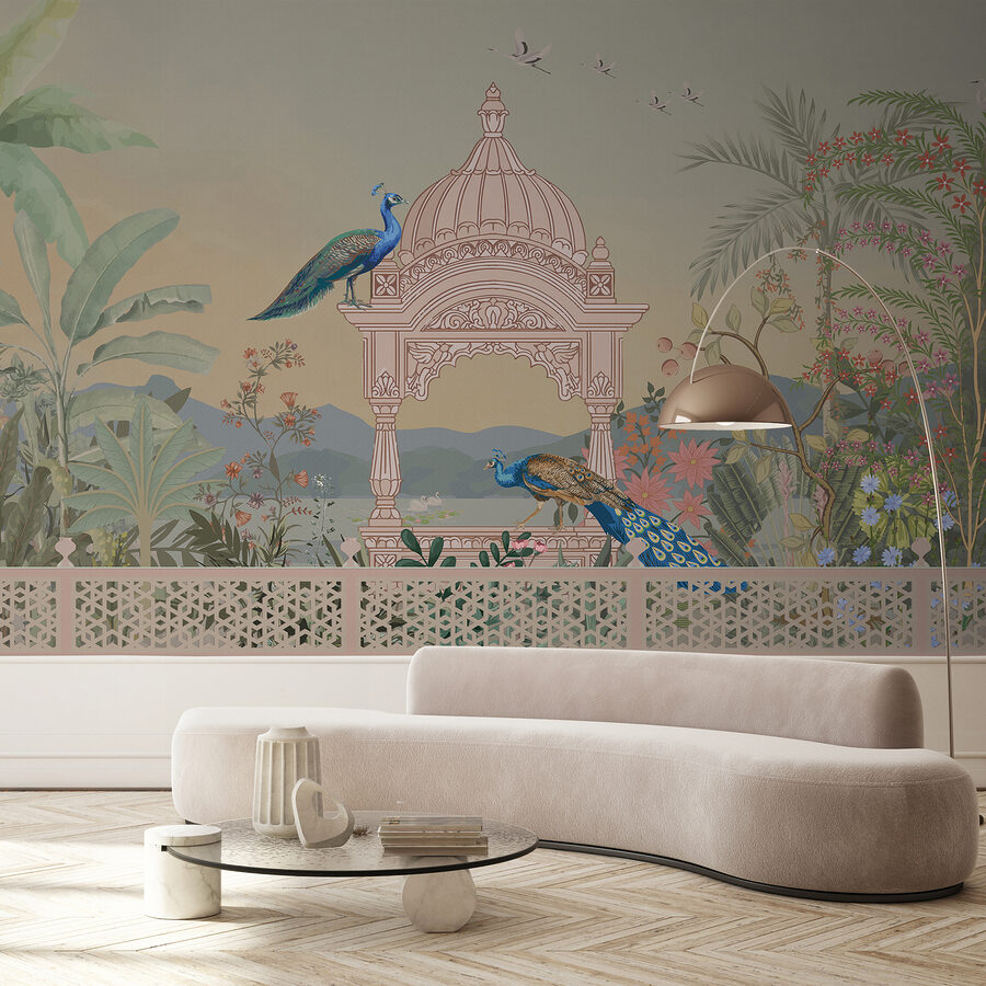 Wall murals Mural of a building with a roof and birds - Image 2