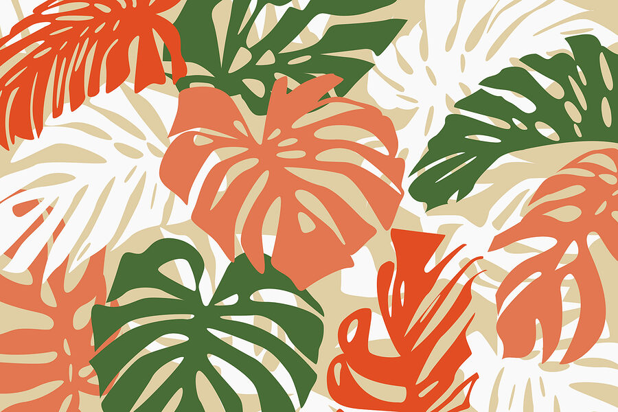 Pattern of leaves on a white background
