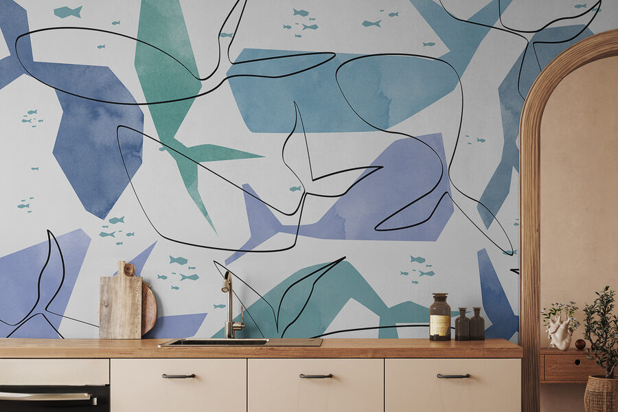 Wall murals Pattern of fish and watercolor