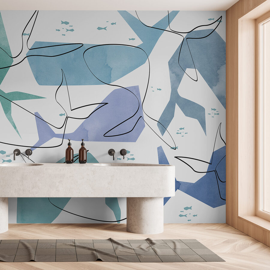 Wall murals Pattern of fish and watercolor - Image 2