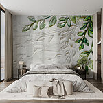 Wall mural White surface with green leaves