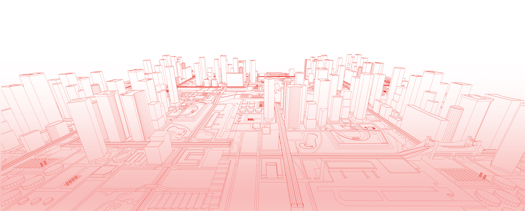 Red line drawing of a city Red line drawing of a city