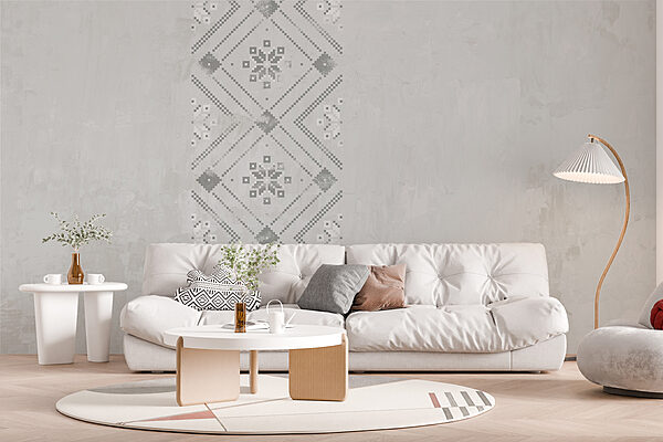 Grey and white pattern on a white surface
