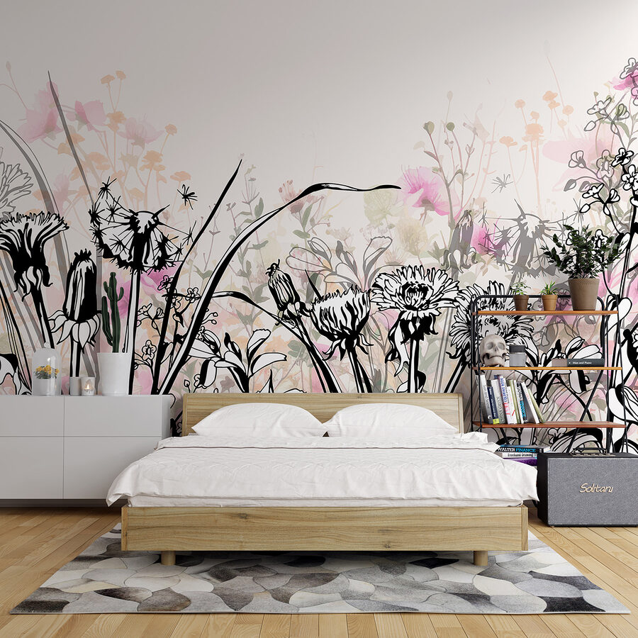 Wall murals Whimsical floral artwork in soft hues.