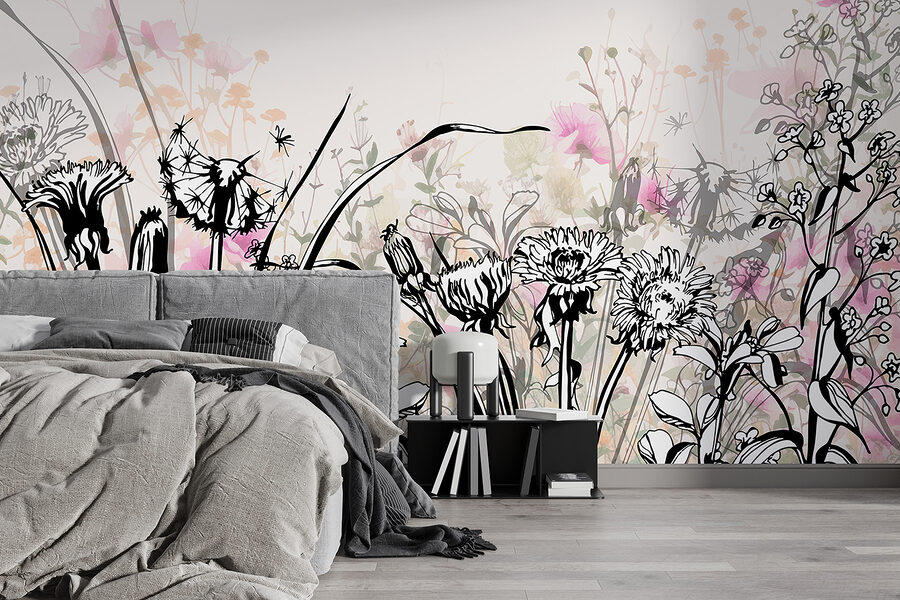 Wall murals Whimsical floral artwork in soft hues. - Image 2