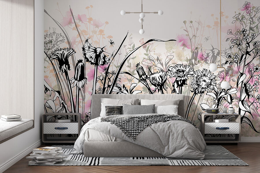 Wall murals Whimsical floral artwork in soft hues. - Image 3