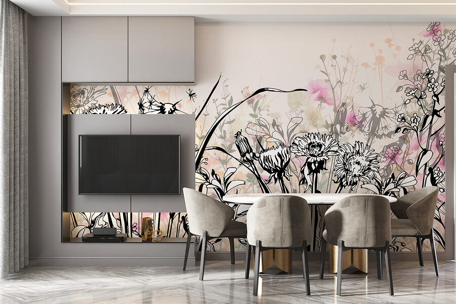 Wall murals Whimsical floral artwork in soft hues. - Image 4