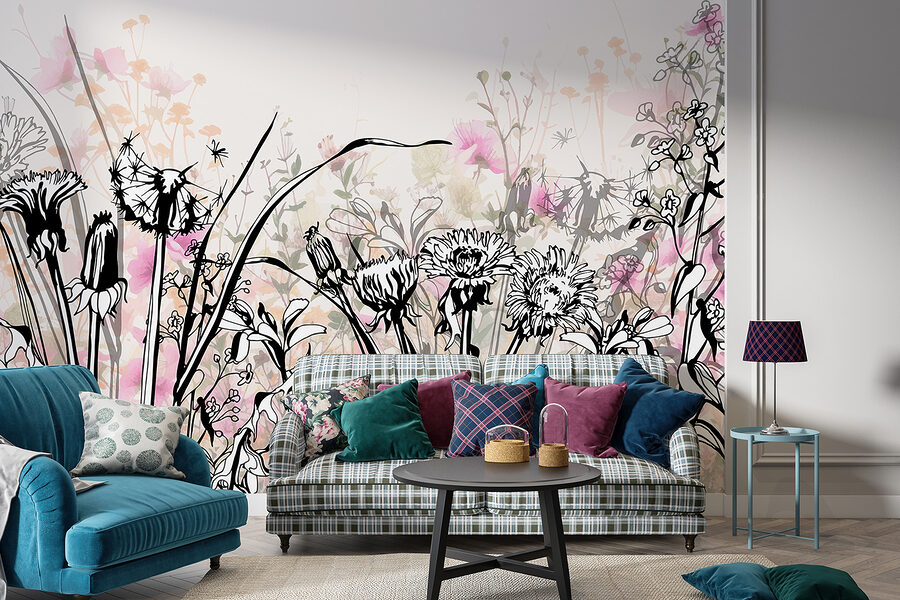 Wall murals Whimsical floral artwork in soft hues. - Image 5