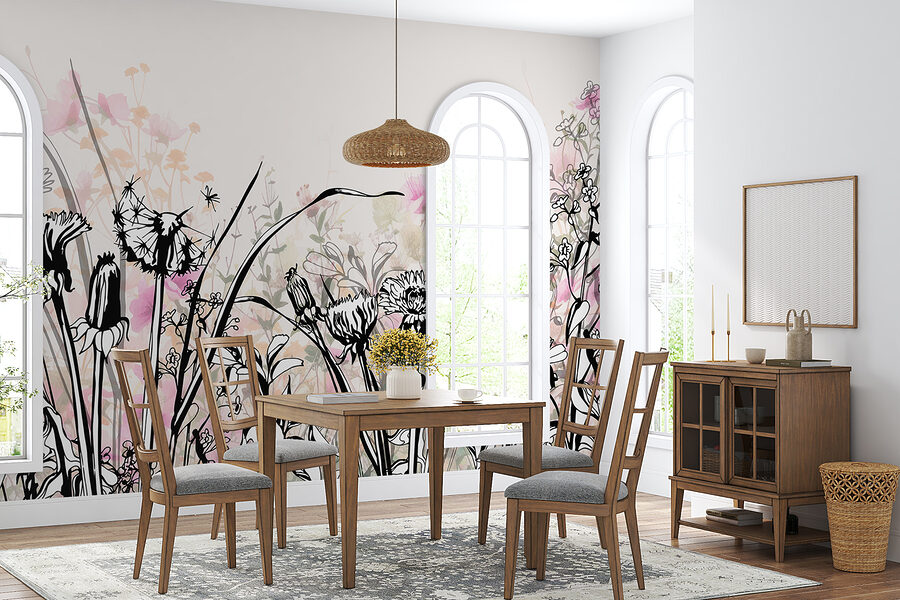 Wall murals Whimsical floral artwork in soft hues. - Image 6