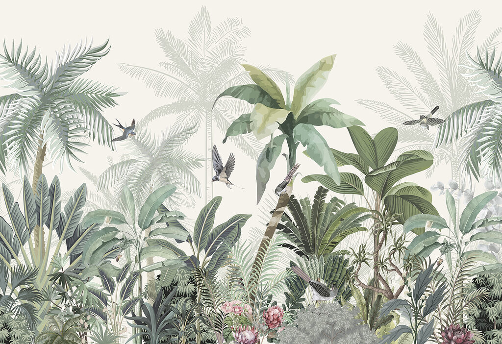 Wallpaper with a tropical forest Wallpaper with a tropical forest
