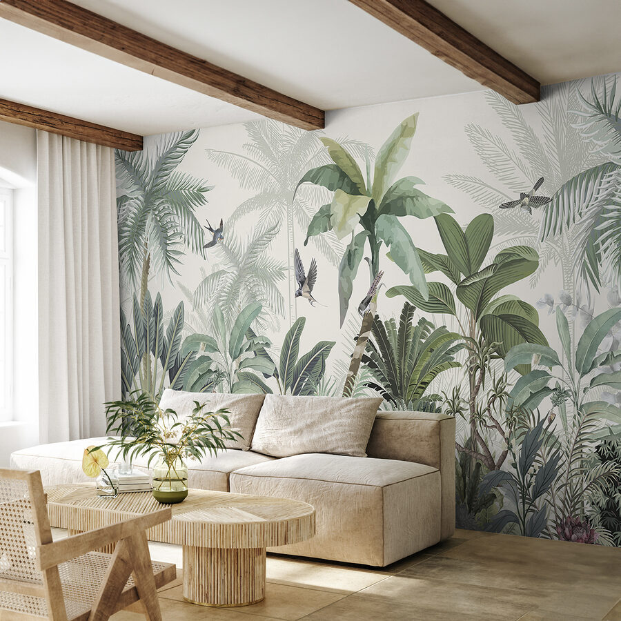 Wallpaper with a tropical forest