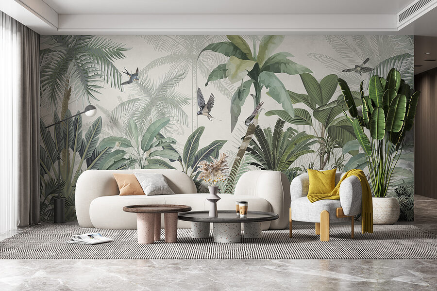 Wallpaper with a tropical forest