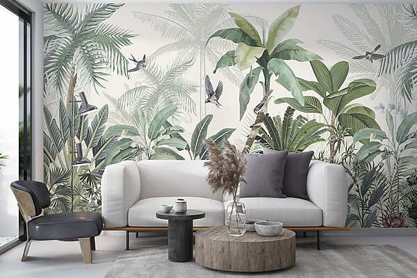 Wallpaper with a tropical forest Wallpaper with a tropical forest