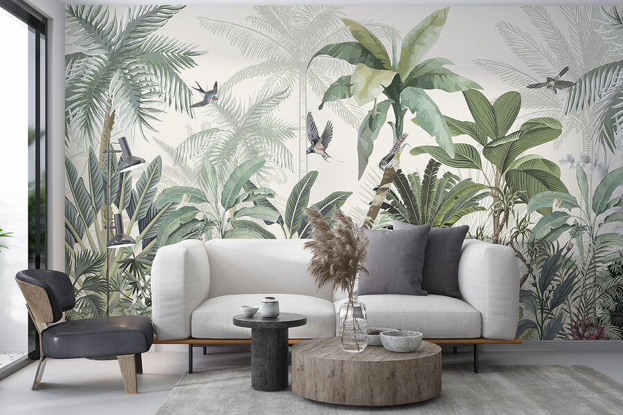 Wallpaper with a tropical forest
