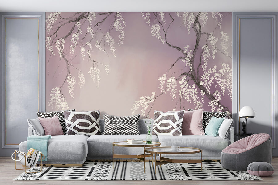 Tree branch with white flowers