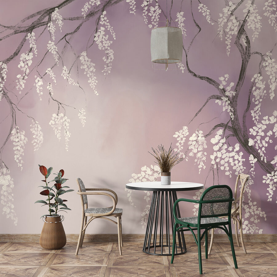 Tree branch with white flowers