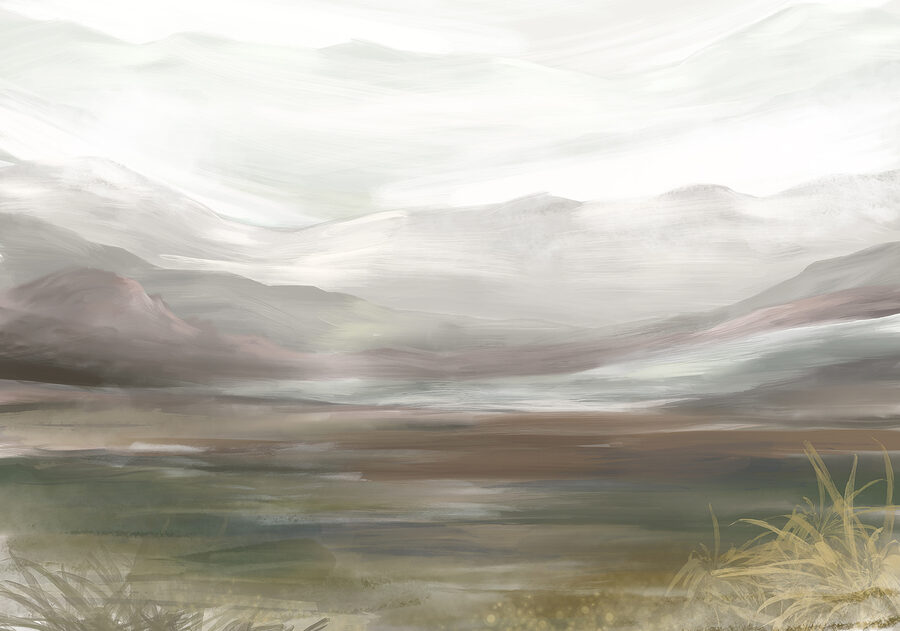 Landscape with mountains and clouds