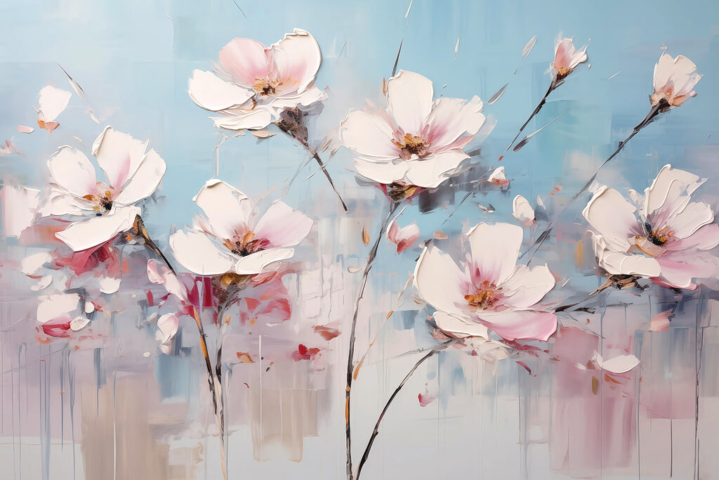 Painting of flowers on a blue background Painting of flowers on a blue background