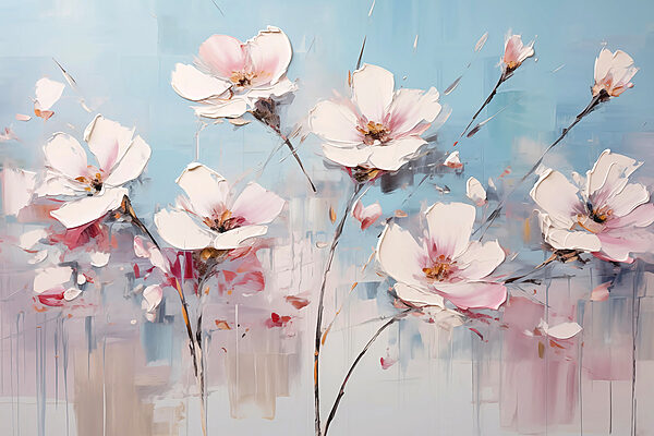 Painting of flowers on a blue background Painting of flowers on a blue background