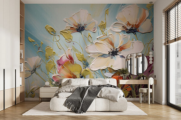 Painting of flowers on a blue background Painting of flowers on a blue background