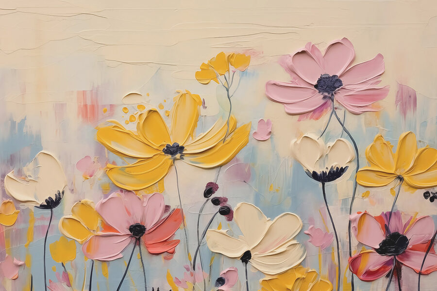 Painting of flowers on a white surface