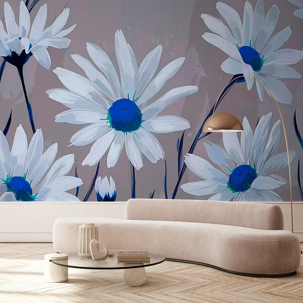 Group of white flowers with blue center Group of white flowers with blue center