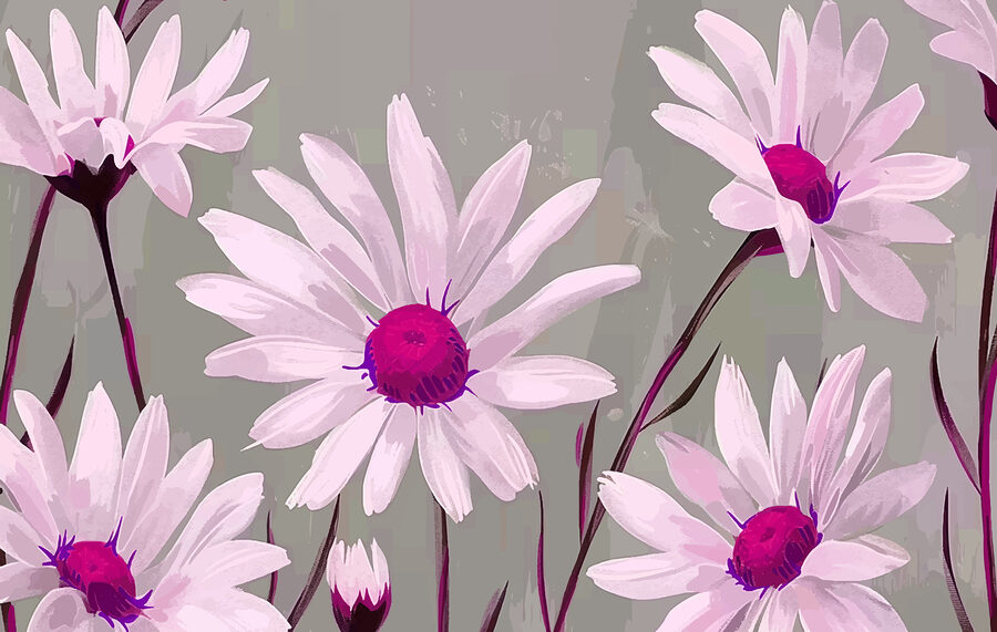 Group of white flowers with purple center Group of white flowers with purple center